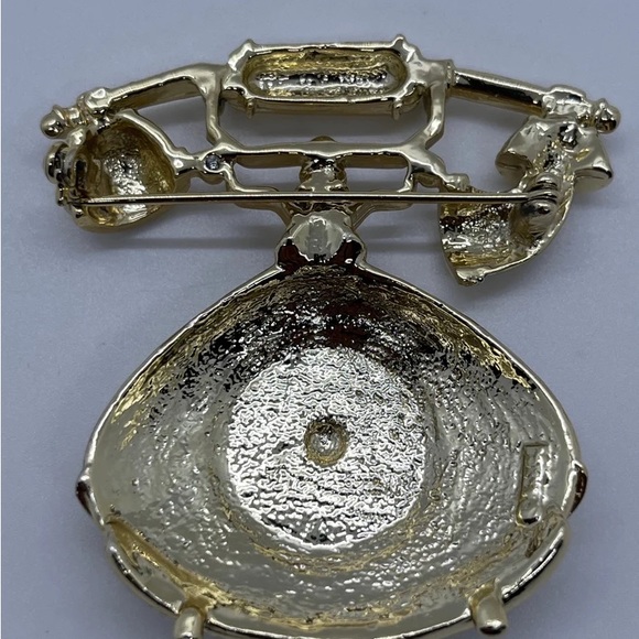 A Signed and Weighted Brushed Gold-Tone AJC Antique-Style Rotary Phone Brooch - Picture 8 of 11